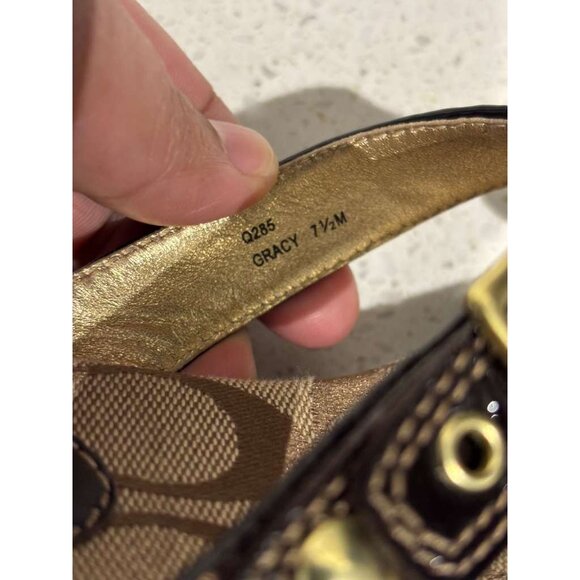 Coach Gracy Women’s Signature Logo Wedge Sandals Platform Thong Brown Size 7.5M - Picture 8 of 11